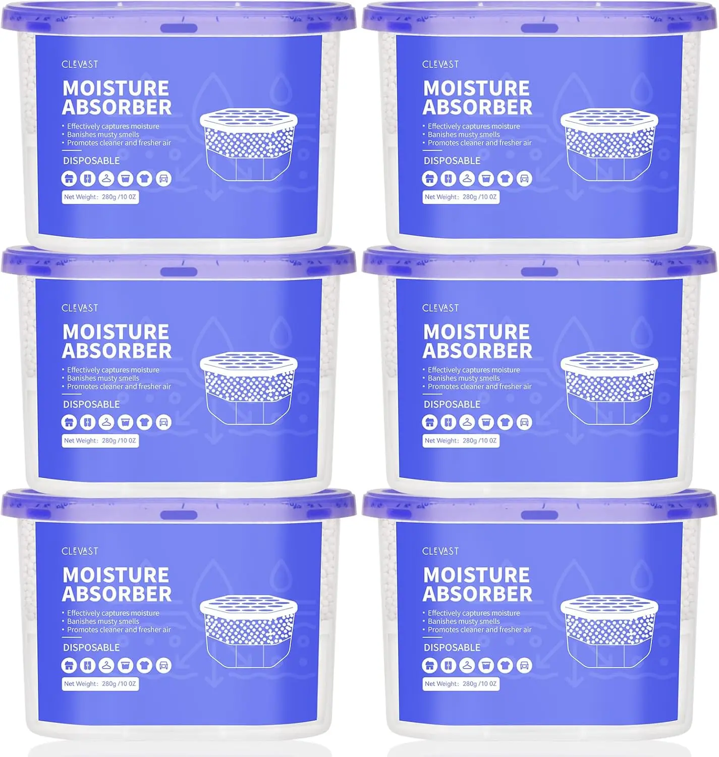 Moisture Absorber Boxes 6 Pack, 10 Oz Dehumidifier for Closet & Bathroom, Humidity Absorber for Wardrobe, Bedroom
Moisture Absorber Boxes 6 Pack, 10 Oz Dehumidifier for Closet & Bathroom, Humidity Absorber for Wardrobe, Bedroom