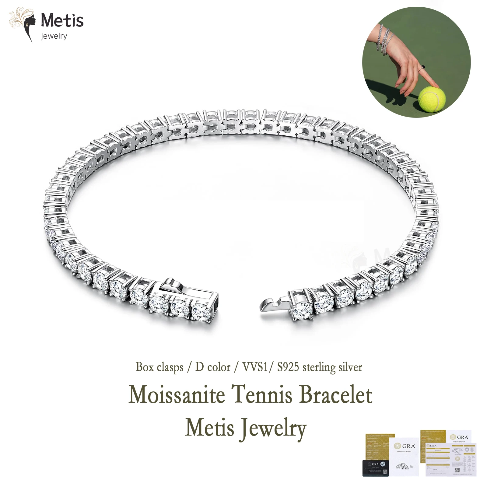D VVS1 Moissanite Tennis Bracelet Box Clasp Original S925 Sterling Silver Plated 18k White Gold with GRA Bracelets for Women Man
D VVS1 Moissanite Tennis Bracelet Box Clasp Original S925 Sterling Silver Plated 18k White Gold with GRA Bracelets for Women Man