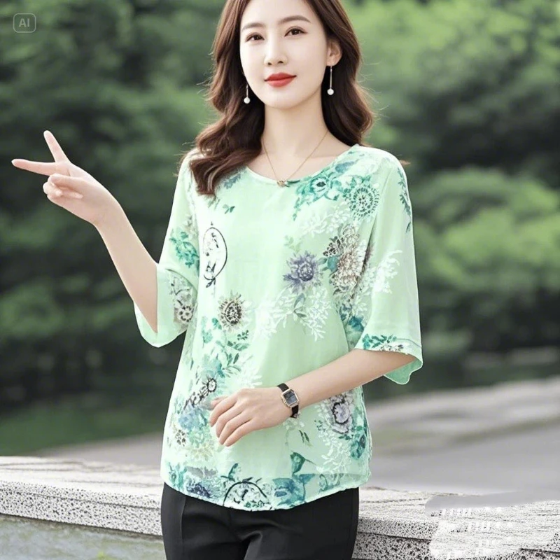 Floral Print Women Blouse Loose Fit Casual Style Three Quarter Sleeve O Neck Summer Wear
Floral Print Women Blouse Loose Fit Casual Style Three Quarter Sleeve O Neck Summer Wear