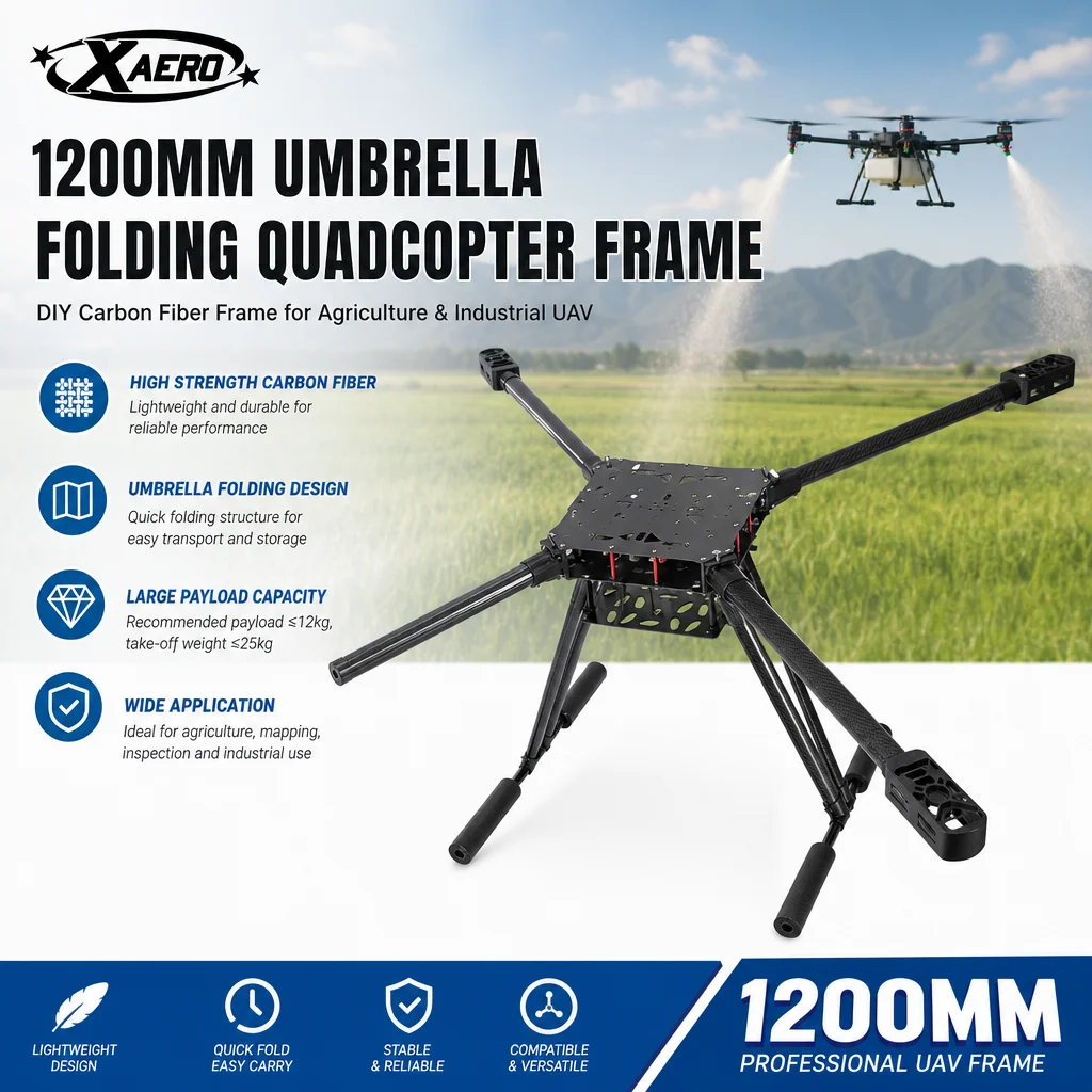 XAERO DIY 1200mm Umbrella Folding Carbon Fiber Quadcopter Frame for Agriculture Industrial UAV
XAERO DIY 1200mm Umbrella Folding Carbon Fiber Quadcopter Frame for Agriculture Industrial UAV