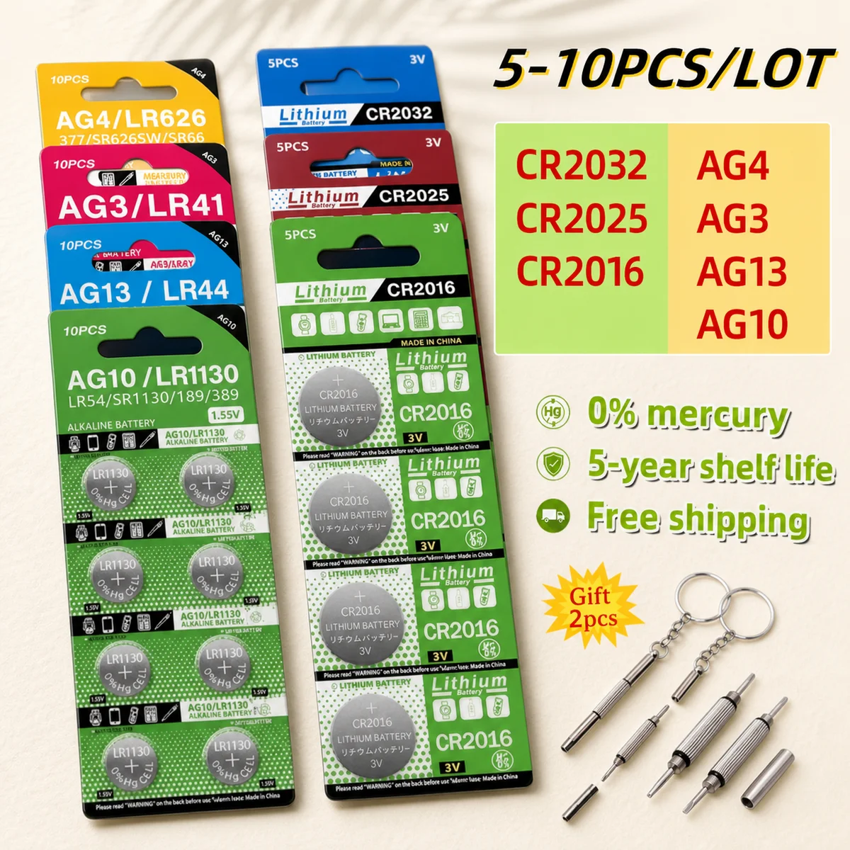 Button Cell Battery 5-10PCS CR2032 CR2025 CR2016 LR41 LR44 LR626 LR1130 3V For Watch Toy Calculator Key Fob
Button Cell Battery 5-10PCS CR2032 CR2025 CR2016 LR41 LR44 LR626 LR1130 3V For Watch Toy Calculator Key Fob