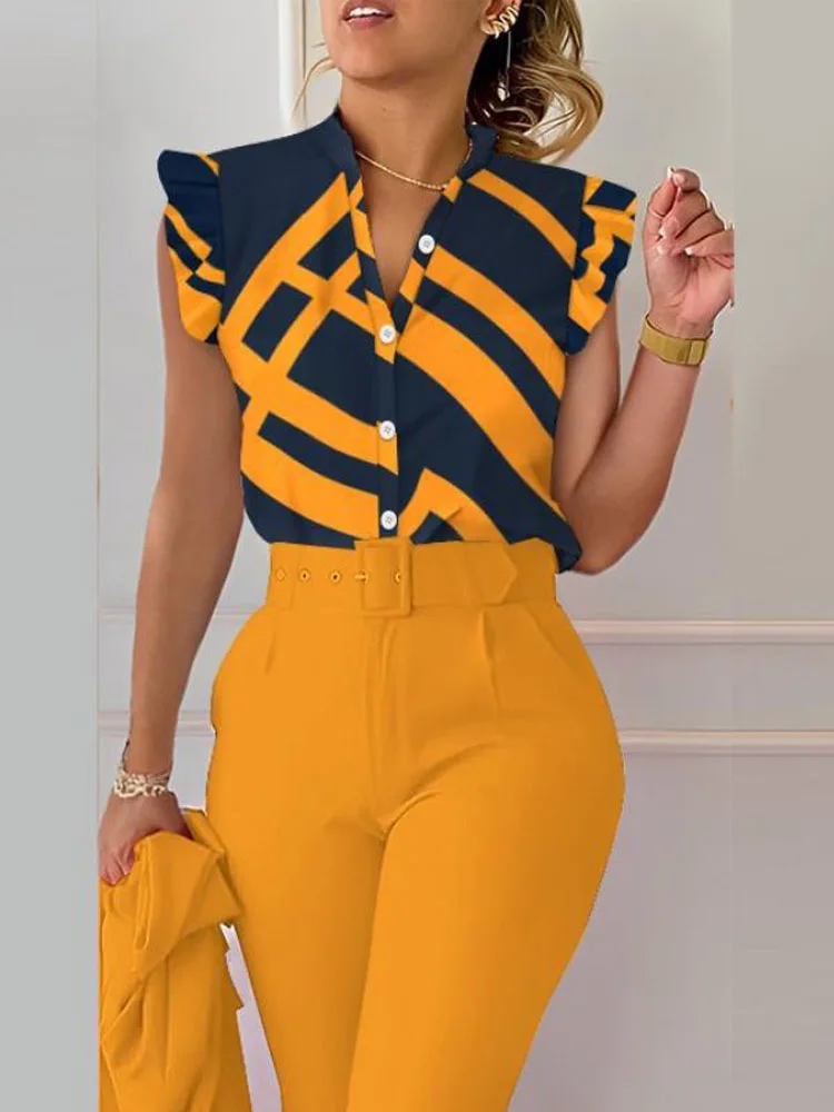 Casual Elegant V Neck Print Women's Style Blouse Office Lady Summer Short Sleeve Shirts For Women 2023 New Fashion Yellow Top
Casual Elegant V Neck Print Women's Style Blouse Office Lady Summer Short Sleeve Shirts For Women 2023 New Fashion Yellow Top