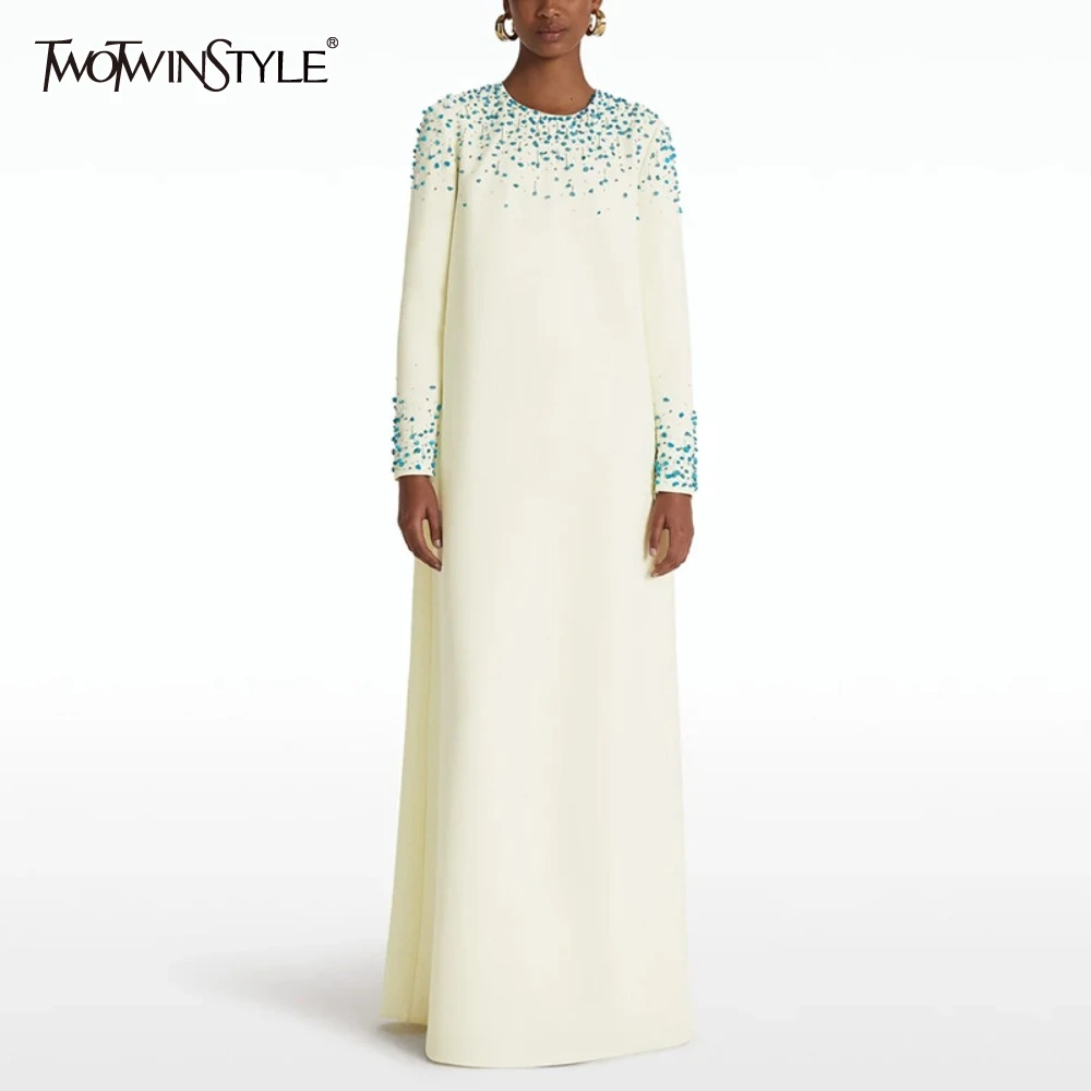 TWOTWINSTYLE Solid Spliced Diamonds Slimming Dresses for Women O Neck Long Sleeve Temperament Dress Female New
TWOTWINSTYLE Solid Spliced Diamonds Slimming Dresses for Women O Neck Long Sleeve Temperament Dress Female New