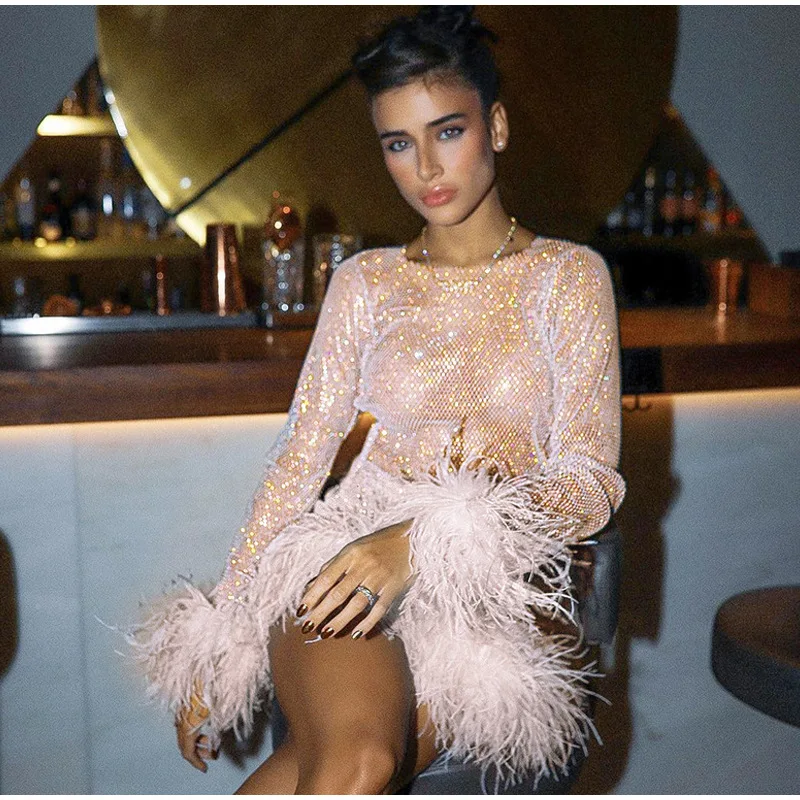 Feather Full Sleeve Mini Skirt And Crop Top Set Women Mesh Sequin Nightclub Party Suit 2 Pieces Set 2022 Outfit
Feather Full Sleeve Mini Skirt And Crop Top Set Women Mesh Sequin Nightclub Party Suit 2 Pieces Set 2022 Outfit