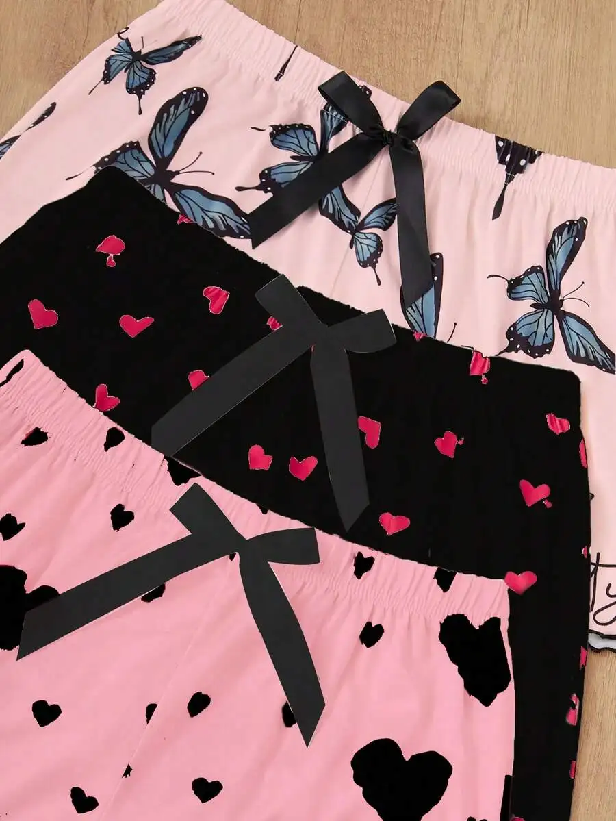 3-Piece Heart And Butterfly Print Bowknot Pajama Set For Women
3-Piece Heart And Butterfly Print Bowknot Pajama Set For Women