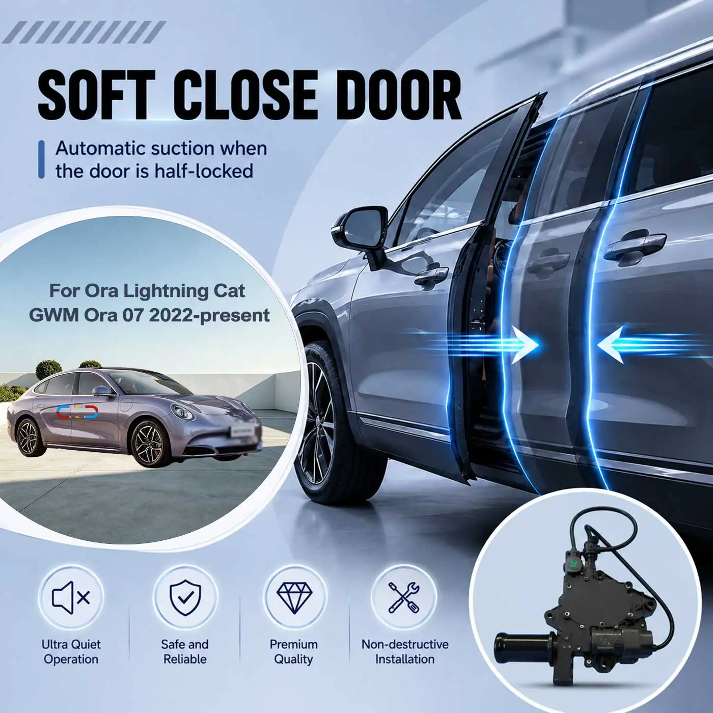 For Ora Lightning Cat GWM Ora 07 2022-present Electric Soft Close Door Auto Pull-In Suction Lock Intelligent Silent Closer Kit
For Ora Lightning Cat GWM Ora 07 2022-present Electric Soft Close Door Auto Pull-In Suction Lock Intelligent Silent Closer Kit