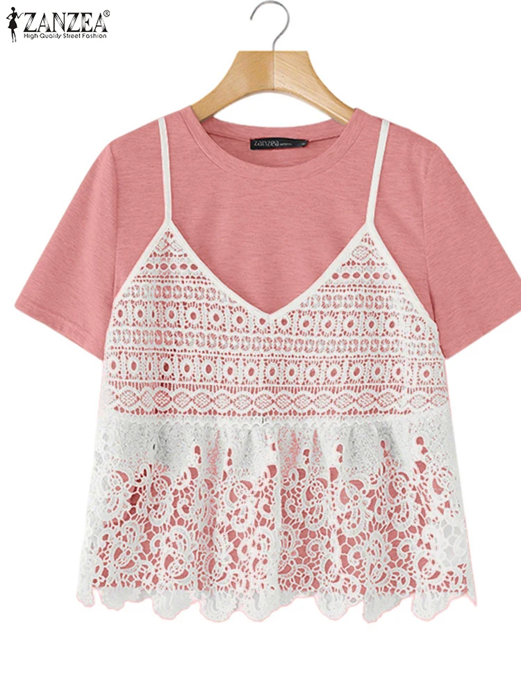 ZANZEA Women Fashion Tees T-Shirts Summer Tops 2025 Short Sleeve Lace Tunic Fake two-piece Casual Loose Patchwork Sweet Shirts
ZANZEA Women Fashion Tees T-Shirts Summer Tops 2025 Short Sleeve Lace Tunic Fake two-piece Casual Loose Patchwork Sweet Shirts