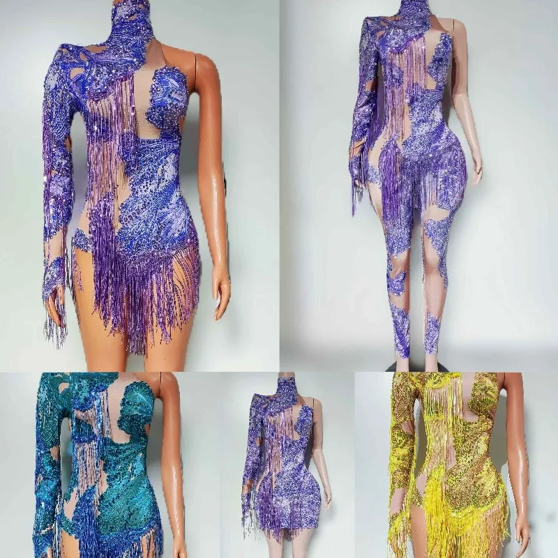 Tassel Sequin One-Piece Bodysuit for Nightclub Unique Sleeve Performance Outfit Glittery K-Pop Dance Costume Sparkly Bodysuit
Tassel Sequin One-Piece Bodysuit for Nightclub Unique Sleeve Performance Outfit Glittery K-Pop Dance Costume Sparkly Bodysuit