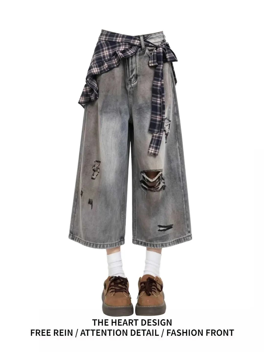 American Style Vintage Faded Hole Seven-Foot Jeans High Waist Straight Leg Plaid Wide Leg Pants for Students Summer New Fashion
American Style Vintage Faded Hole Seven-Foot Jeans High Waist Straight Leg Plaid Wide Leg Pants for Students Summer New Fashion