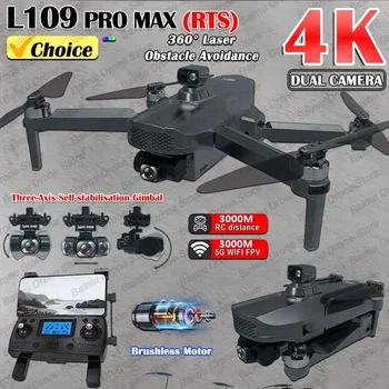 L109 PRO MAX GPS Drone 4K Professional 3-Axis PTZ HD Dual Camera WIFI FPV 360° Laser Obstacle Avoidance Brushless Motor RC 3000M