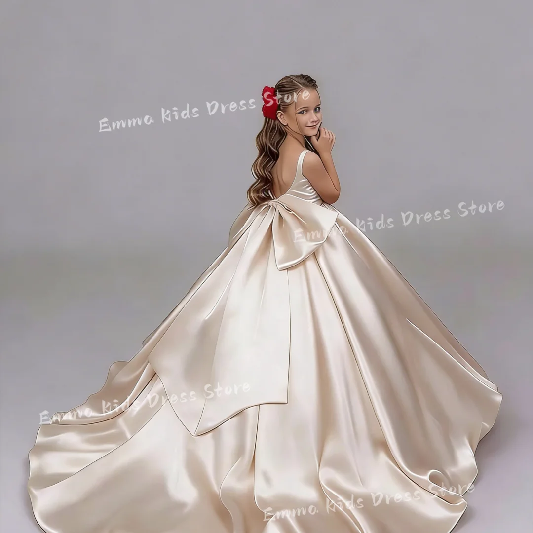 DROISCustom Flower Girl Dress Satin Wedding Party Gown Spaghetti Strap Backless With Bow Ruffled Holy Communion Kids Dresses
DROISCustom Flower Girl Dress Satin Wedding Party Gown Spaghetti Strap Backless With Bow Ruffled Holy Communion Kids Dresses
