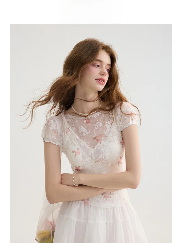 С тех пор French Sle Lace irt ort Sve Футболка узкого кроя с цветочным принтом Женский летний праздничный топ круглая футболка Ne 
С тех пор French Sle Lace irt ort Sve Футболка узкого кроя с цветочным принтом Женский летний праздничный топ круглая футболка Ne