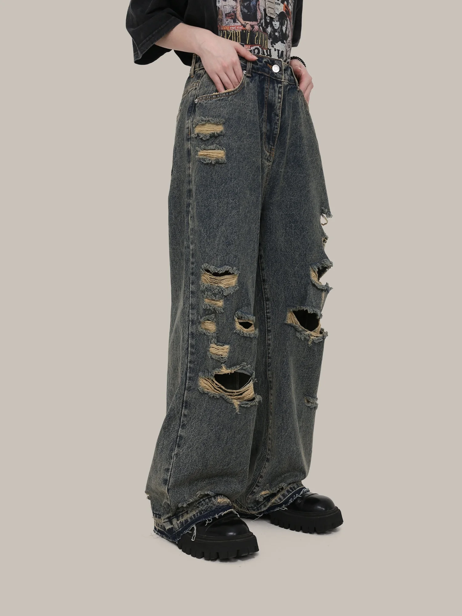 Trendy Denim Jeans Men's Loose Wide Leg Waed out Distred Straight Leg Floor Length Pants Youth ular Daily Wear
Trendy Denim Jeans Men's Loose Wide Leg Waed out Distred Straight Leg Floor Length Pants Youth ular Daily Wear