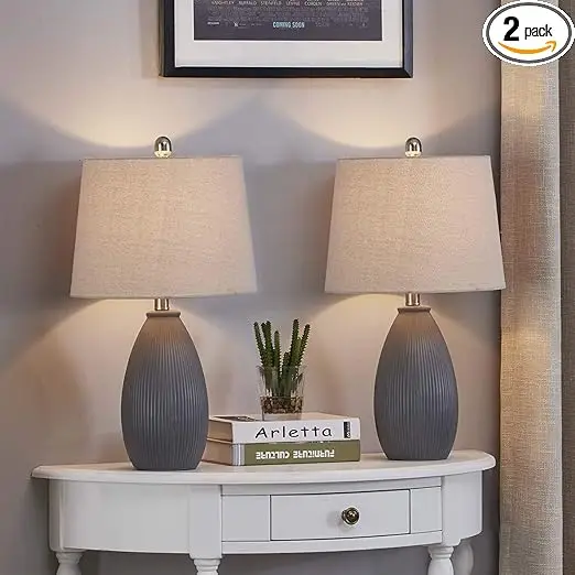 Maxax 22" Ceic Table Lamps Set o 2, 3-Way Dimmable Grey Bede Nightstand Lamps with Oaeal Shade Desk Lamps or Bedroom, Living Roo
Maxax 22" Ceic Table Lamps Set o 2, 3-Way Dimmable Grey Bede Nightstand Lamps with Oaeal Shade Desk Lamps or Bedroom, Living Roo