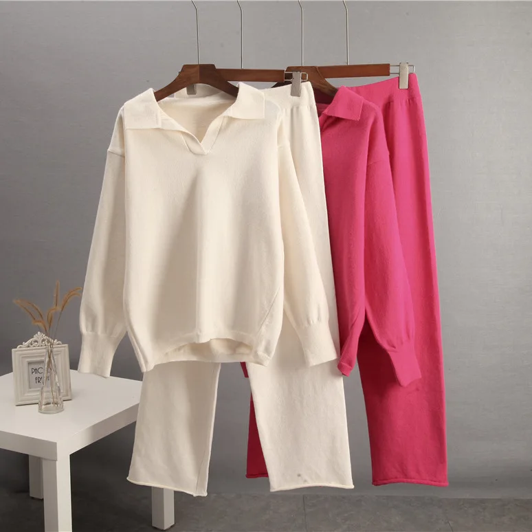 Autumn Winter Loose Knitted Sweater High Waist Wide Leg Pants Two Piece Set Color Turn down Collar Comfortable Faion
Autumn Winter Loose Knitted Sweater High Waist Wide Leg Pants Two Piece Set Color Turn down Collar Comfortable Faion