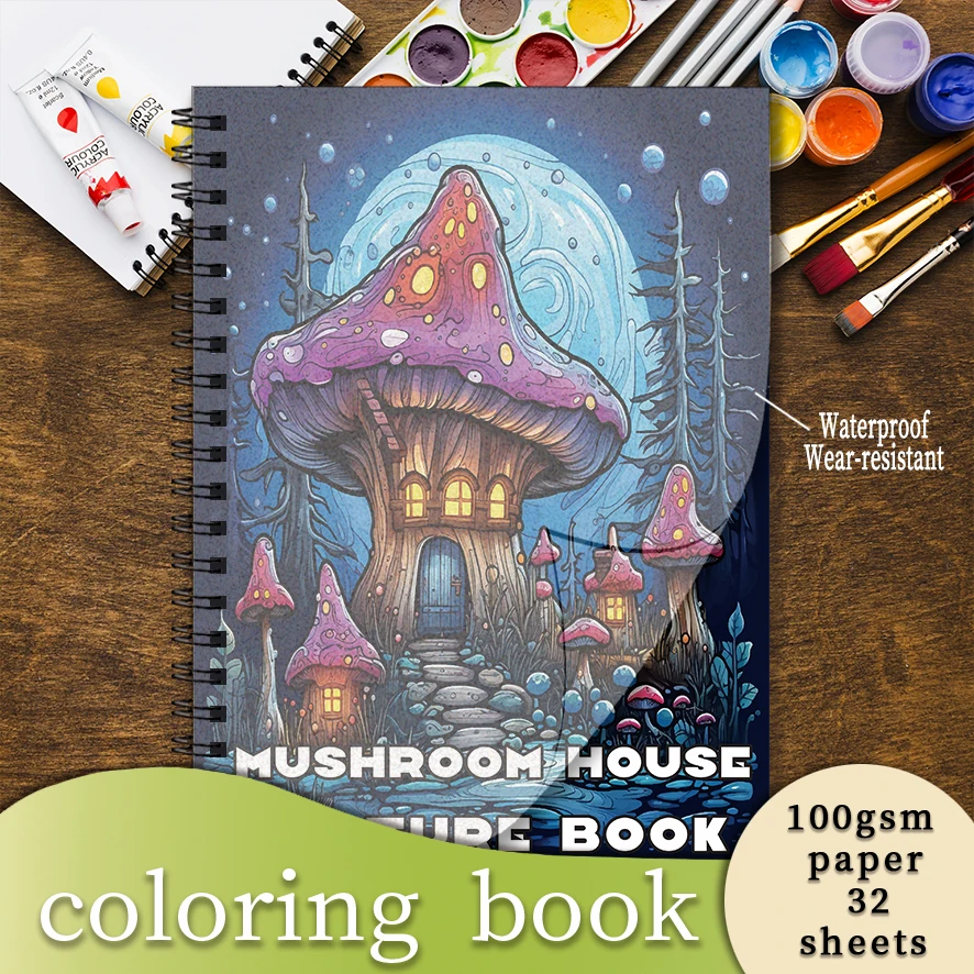 Coloring Book - 8.3 x 11.2 inches 32 pages Mushroom House Coloring Book - Ideal gift for family or friends
Coloring Book - 8.3 x 11.2 inches 32 pages Mushroom House Coloring Book - Ideal gift for family or friends
