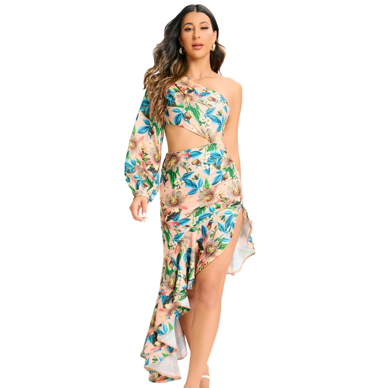 Summer 2022 Printed One Shoulder Sexy Dress Women Slim Fit Hem Irregular Ruffle Party Elegant Long Dress
Summer 2022 Printed One Shoulder Sexy Dress Women Slim Fit Hem Irregular Ruffle Party Elegant Long Dress