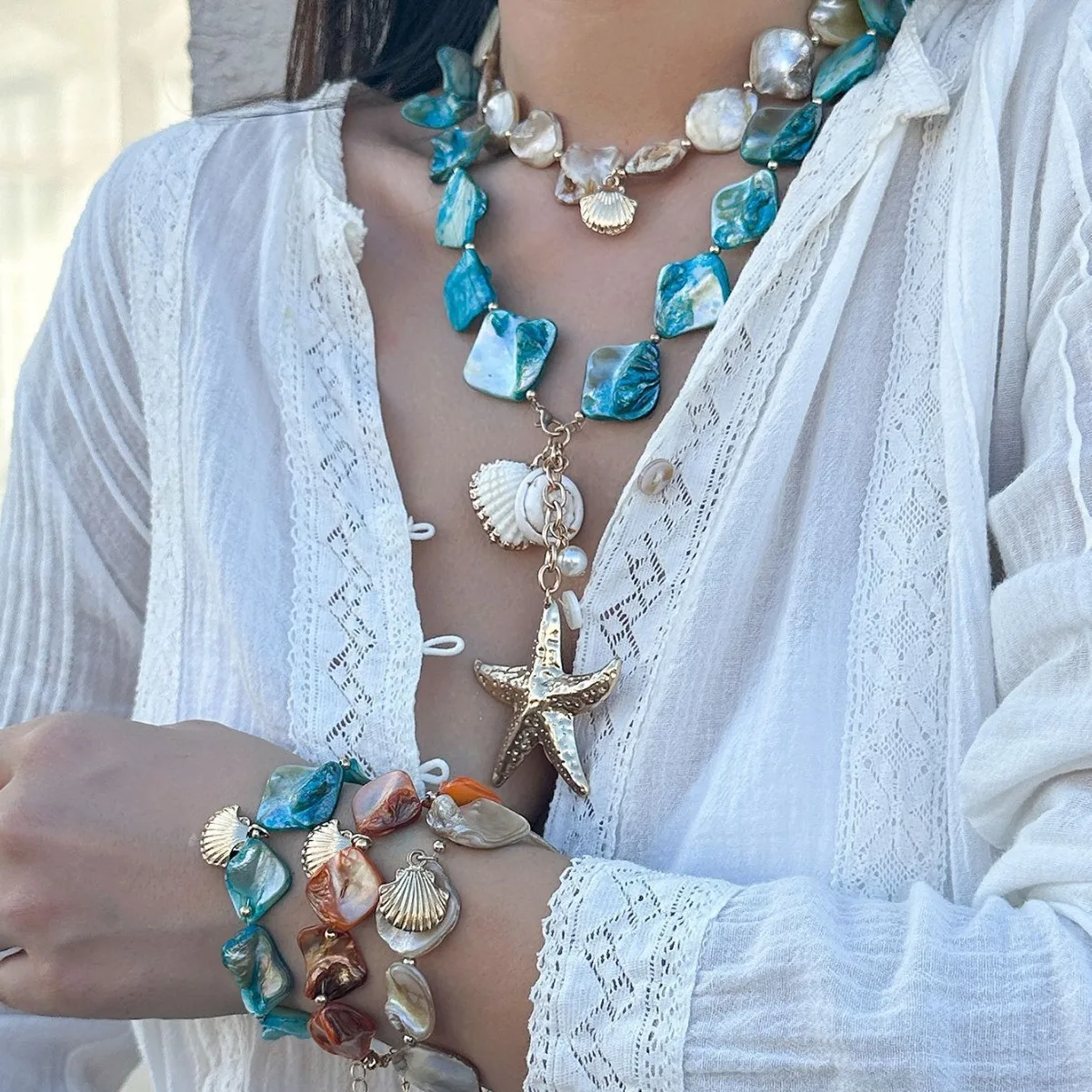 Damo Jewelry Sets Sea Shell Jewelry Woman Stainless Steel Blue Pink Shell Pearl Necklace Bracelet Hangle Earrings Jewelry Sets
Damo Jewelry Sets Sea Shell Jewelry Woman Stainless Steel Blue Pink Shell Pearl Necklace Bracelet Hangle Earrings Jewelry Sets