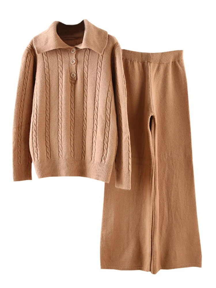 Women Two-piece Sets Knitting Casual Women Lapel Long Sleeve Solid Color Sweater + High Waist Wide Leg Pants 2022 Autumn Winter
Women Two-piece Sets Knitting Casual Women Lapel Long Sleeve Solid Color Sweater + High Waist Wide Leg Pants 2022 Autumn Winter
