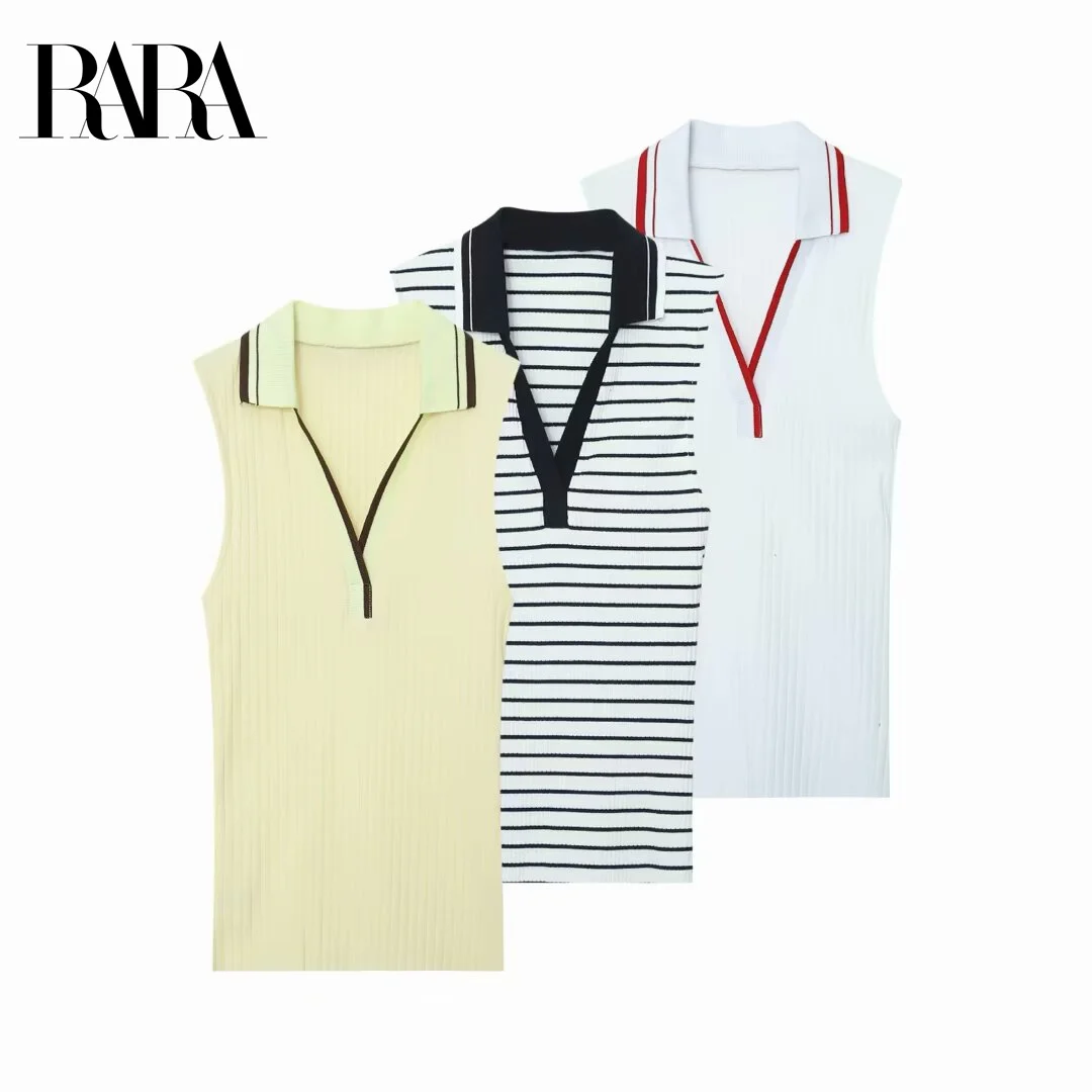 RARA Women's Casual Simple Slim - fit Ribbed Sleeveless Polo - neck Sporty Knitwear with Color - Blocking Decoration
RARA Women's Casual Simple Slim - fit Ribbed Sleeveless Polo - neck Sporty Knitwear with Color - Blocking Decoration