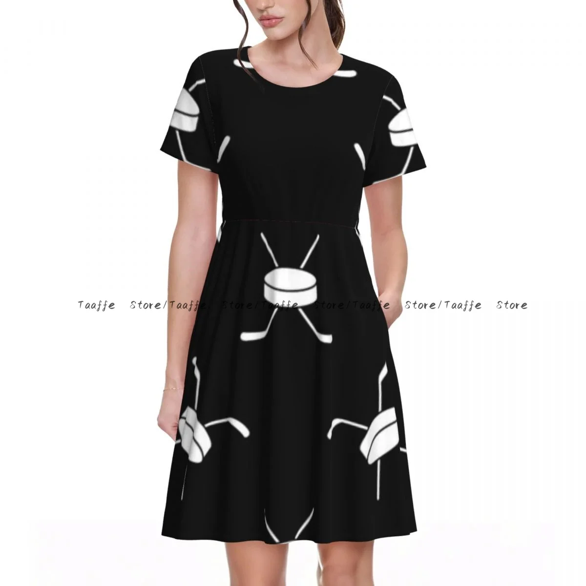 Summer Women's Short Sleeve Waist Dress Women Hockey Stick And Puck Pattern Round Neck Casual Dress
Summer Women's Short Sleeve Waist Dress Women Hockey Stick And Puck Pattern Round Neck Casual Dress