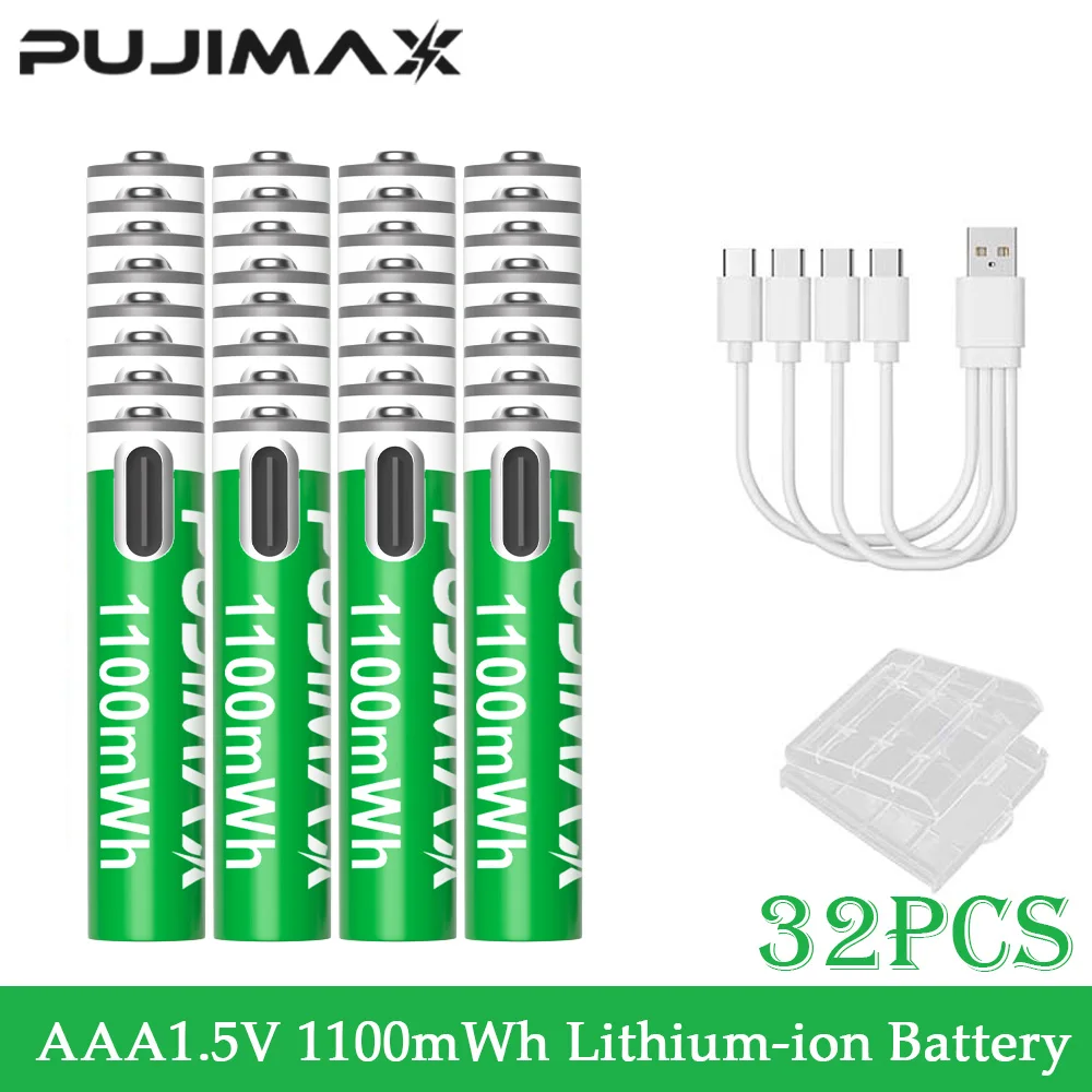 PUJIMAX 1.5V AAA 1100mWh Li-ion Rechargeable Battery Real Capacity Lithium Battery USB Type C Li-ion Batteries For Alarm Clock
PUJIMAX 1.5V AAA 1100mWh Li-ion Rechargeable Battery Real Capacity Lithium Battery USB Type C Li-ion Batteries For Alarm Clock