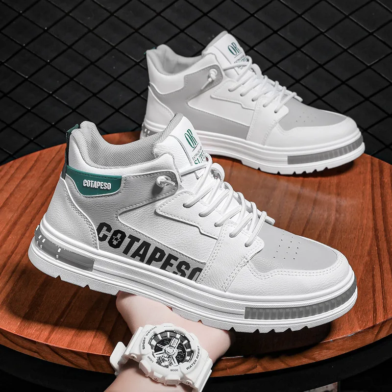 Men's board shoes: new high-top leather sneakers, elasticated laces, one-foot pedal shoes, stylish and versatile shoes
Men's board shoes: new high-top leather sneakers, elasticated laces, one-foot pedal shoes, stylish and versatile shoes