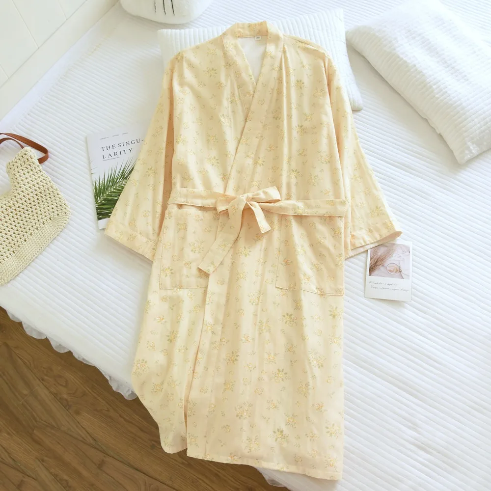 Floral Women's Sleep Robes Sleepwear Women Spring Autumn 100% Cotton Long Sleeve V Neck With Belt Bathrobe Female Loose Robe
Floral Women's Sleep Robes Sleepwear Women Spring Autumn 100% Cotton Long Sleeve V Neck With Belt Bathrobe Female Loose Robe