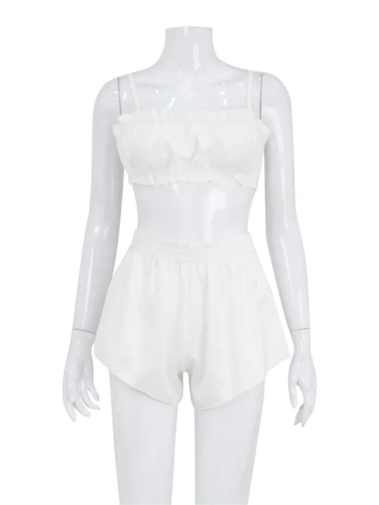 Woman 2 Piece Set Outfit Sexy Suspender Short Pants Pajamas Hot Girl Two-piece Set Solid Color Backless Temperament Comfortable
Woman 2 Piece Set Outfit Sexy Suspender Short Pants Pajamas Hot Girl Two-piece Set Solid Color Backless Temperament Comfortable