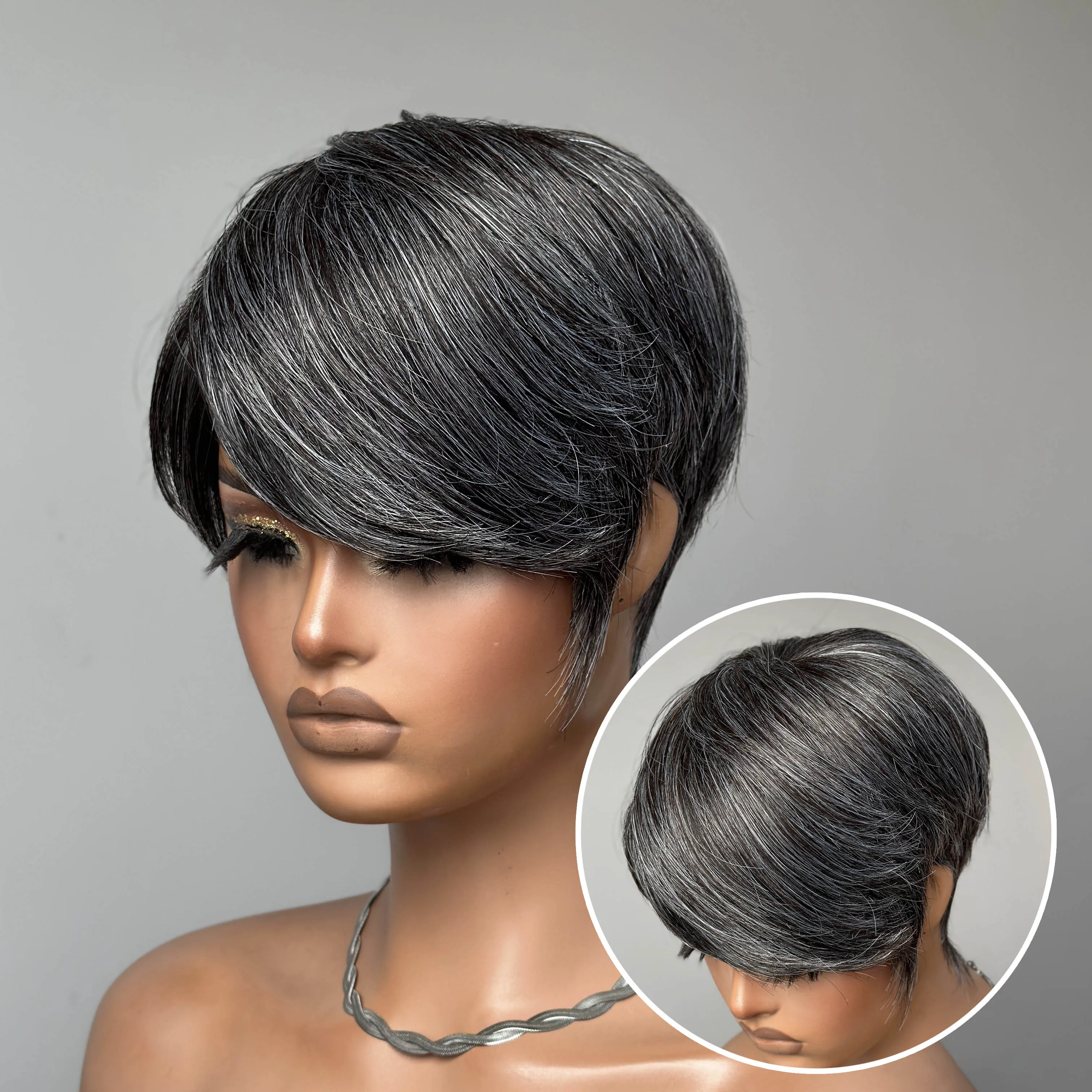 Silver Pixie Cut Wigs Human Hair with Side Bangs for Black Women Straight Short Pixie Wigs Human Hair Glueless Layered Cut Brazilian Hair Side Part Bob Wig
Silver Pixie Cut Wigs Human Hair with Side Bangs for Black Women Straight Short Pixie Wigs Human Hair Glueless Layered Cut Brazilian Hair Side Part Bob Wig