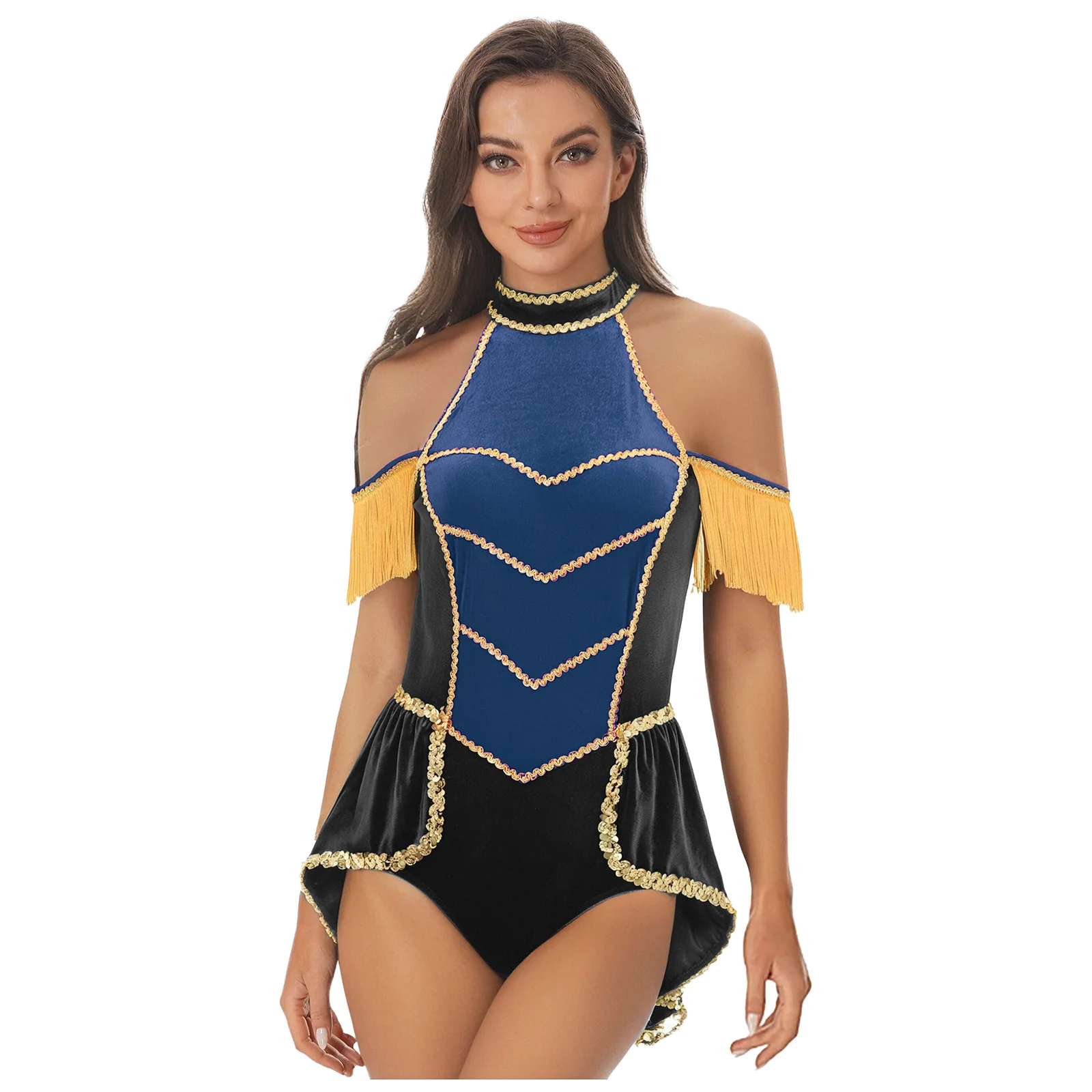 Women Circus Honor Guard Cosplay Bodysuit Velvet Tassel Gold Trim Swallowtail Jumpsuit for Halloween Themed Party Role Play Wear
Women Circus Honor Guard Cosplay Bodysuit Velvet Tassel Gold Trim Swallowtail Jumpsuit for Halloween Themed Party Role Play Wear