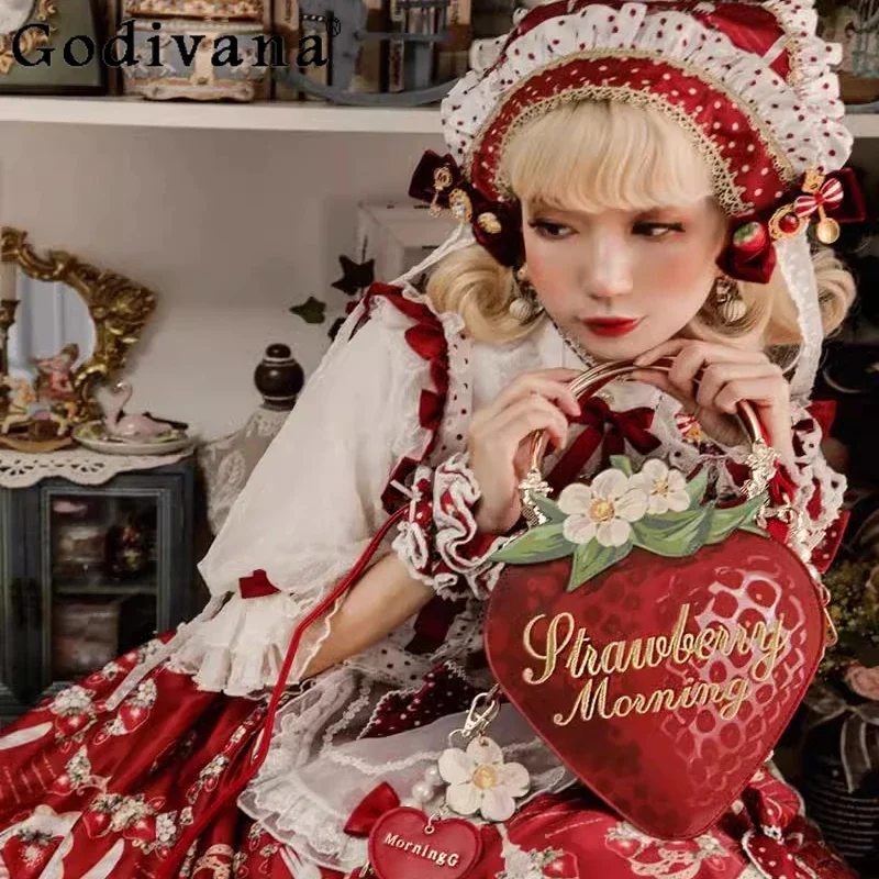 Оригинальный дизайн, милая клубничная сумка в стиле Лолиты с милым сердечком, женская сумка-мессенджер для девочек, модная студенческая универсальная красная сумка Kawaii
Оригинальный дизайн, милая клубничная сумка в стиле Лолиты с милым сердечком, женская сумка-мессенджер для девочек, модная студенческая универсальная красная сумка Kawaii