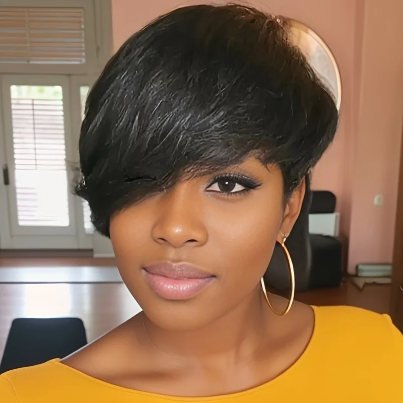 Pixie Cut Wig with Bangs for Women Brazilian Remy Human Hair Short Layered Style Straight Black Hair Full Machine Made Wig
Pixie Cut Wig with Bangs for Women Brazilian Remy Human Hair Short Layered Style Straight Black Hair Full Machine Made Wig