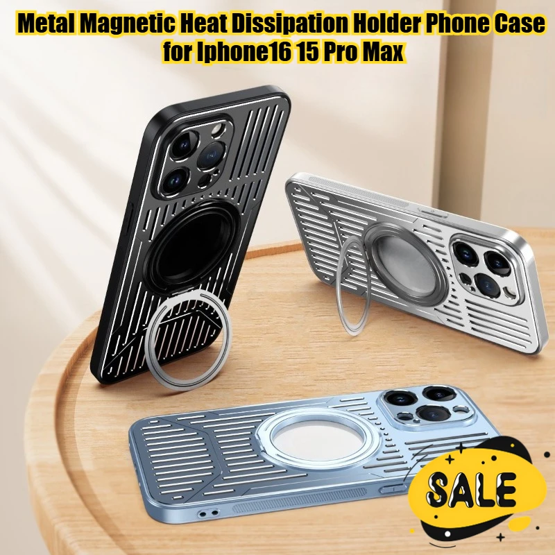 Metal Magnetic Heat Dissipation Holder 360 Ring Rotation Phone Case for Iphone16 15Pro Max Simple Design Shockproof Anti-scratch
Metal Magnetic Heat Dissipation Holder 360 Ring Rotation Phone Case for Iphone16 15Pro Max Simple Design Shockproof Anti-scratch