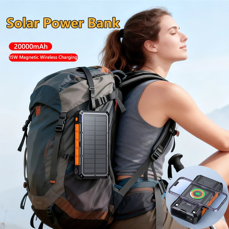 Magnetic Solar Power Bank 20000mAh with Cable Camping Light Waterproof Wireless Charger Powerbank For iPhone 17 External Battery
Magnetic Solar Power Bank 20000mAh with Cable Camping Light Waterproof Wireless Charger Powerbank For iPhone 17 External Battery