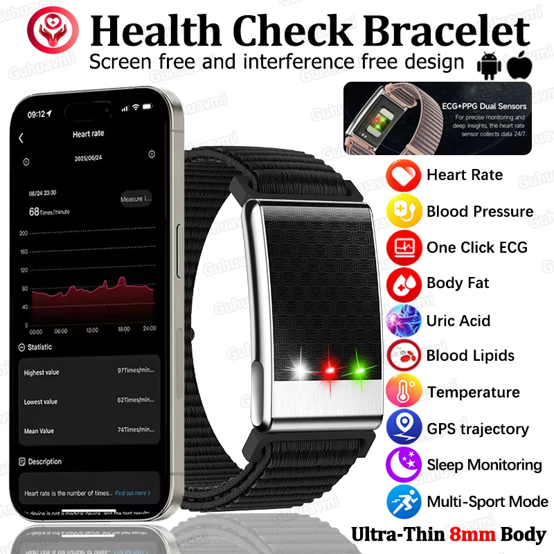 Новый спортивный смарт-браслет без экрана для мужчин и женщин, с функциями ЭКГ+ППГ, измерения уровня мочевой кислоты, артериального давления и липидов крови, модель 2026 года.
Новый спортивный смарт-браслет без экрана для мужчин и женщин, с функциями ЭКГ+ППГ, измерения уровня мочевой кислоты, артериального давления и липидов крови, модель 2026 года.
