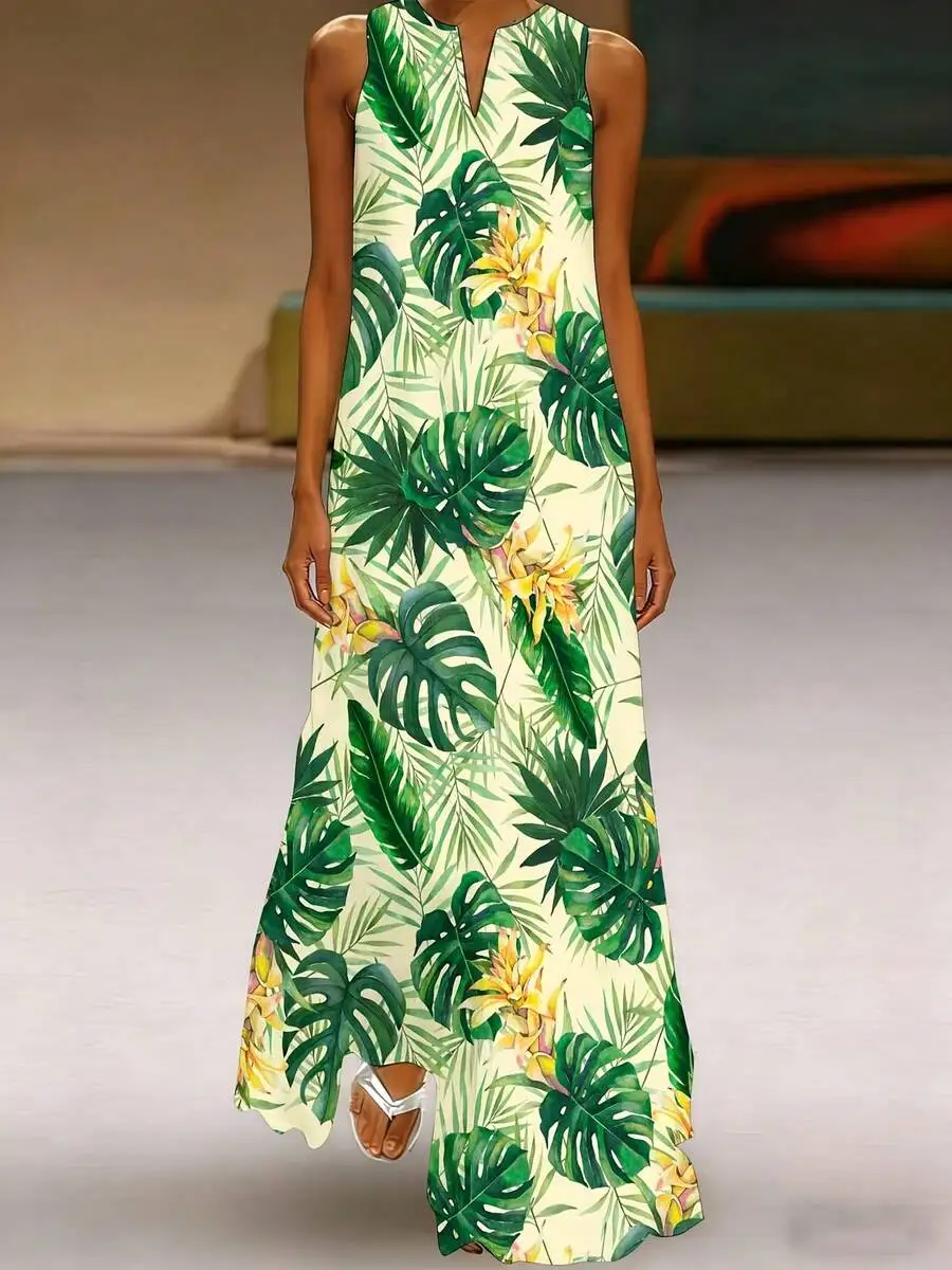 Tropical Leaf Print Sleeveless V Neck Maxi Dress Women Casual Beach Vacation Leisure
Tropical Leaf Print Sleeveless V Neck Maxi Dress Women Casual Beach Vacation Leisure