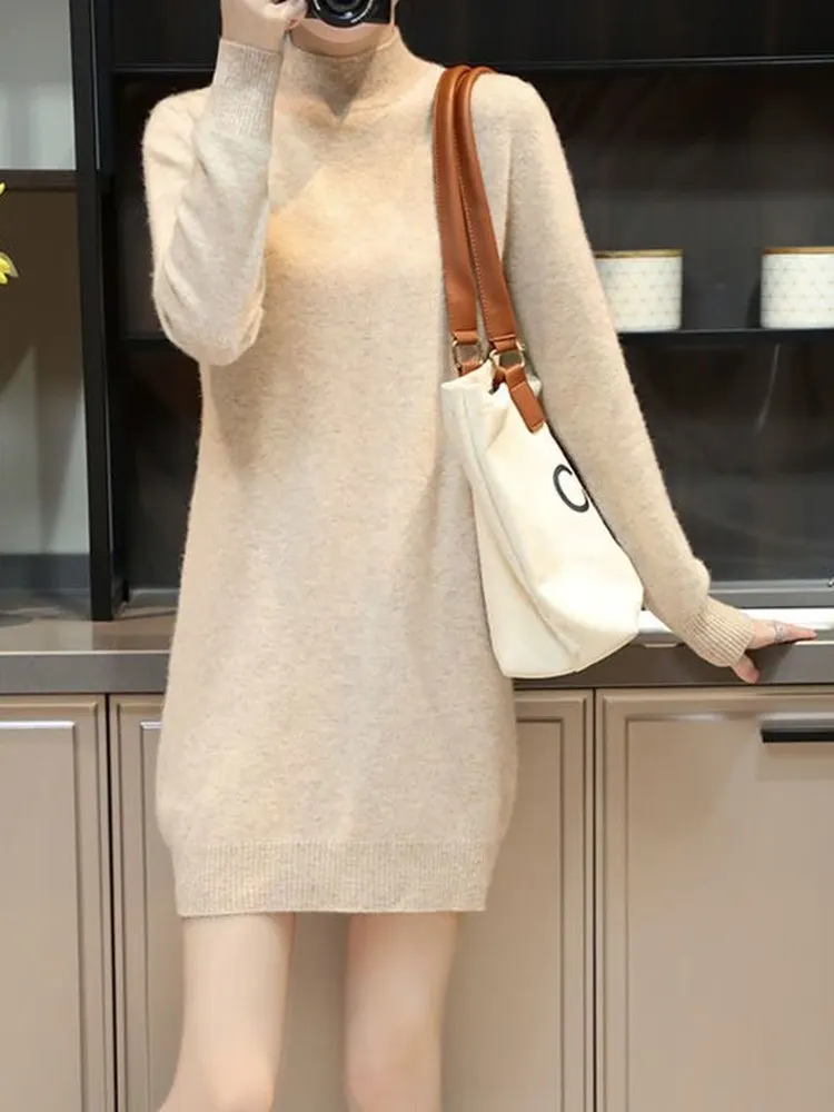 Autumn Winter Wool Cashmere Knitted Dress Women's Loose Long Sleeve Mid-Length Dress Thickened Warm Commute Style Wrap up
Autumn Winter Wool Cashmere Knitted Dress Women's Loose Long Sleeve Mid-Length Dress Thickened Warm Commute Style Wrap up
