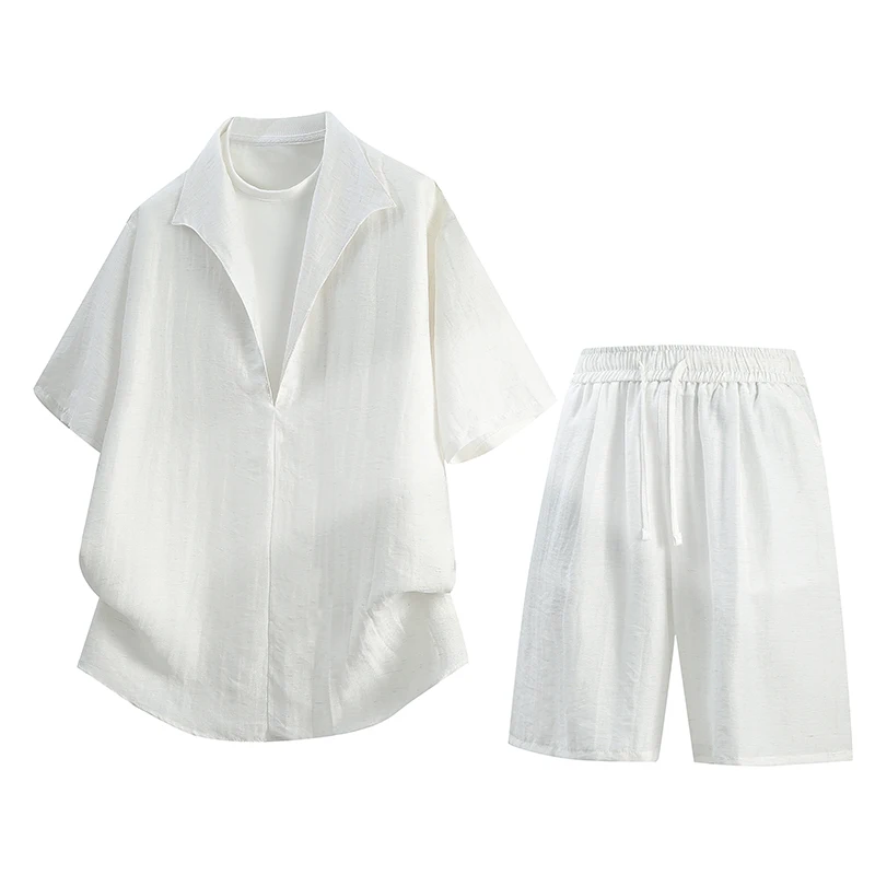 Man Summer Hot Sale Fake Two-piece Shirts Casual Slack Sets with Shorts 
Man Summer Hot Sale Fake Two-piece Shirts Casual Slack Sets with Shorts