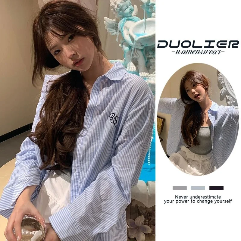 Slimming Blue Striped Long Sleeve Shirt Women's Spring Autumn Thin Loose Korean College Style Outerwear Trendy Collar
Slimming Blue Striped Long Sleeve Shirt Women's Spring Autumn Thin Loose Korean College Style Outerwear Trendy Collar