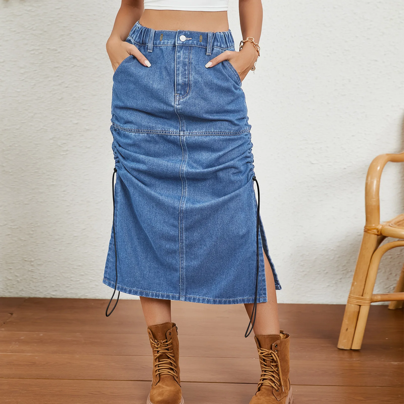 Spring and Summer Split Denim Skirt for Women High Waisted Loose A-Line Skirt Washed Drawstring Skirts Fashion Mid Length Skirts
Spring and Summer Split Denim Skirt for Women High Waisted Loose A-Line Skirt Washed Drawstring Skirts Fashion Mid Length Skirts