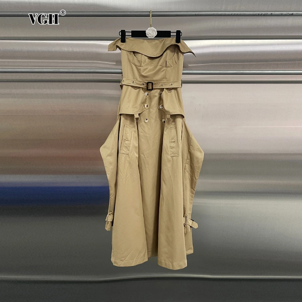 VGH Solid Spliced Waistband Long Dress for Women Strapless Sleeveless Slimming Patchwork Fungus Edge Design Dress Female Trendy
VGH Solid Spliced Waistband Long Dress for Women Strapless Sleeveless Slimming Patchwork Fungus Edge Design Dress Female Trendy
