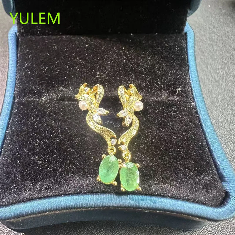 YULEM Genuine Natural Emerald Earring S925 Sterling Silver Women Luxury Jewelry Water Drop Design
YULEM Genuine Natural Emerald Earring S925 Sterling Silver Women Luxury Jewelry Water Drop Design