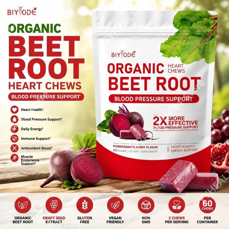 BIYODE Organic Beet Root Chews with Grape Seed Extract for Blood Pressure Support and Heart Health Antioxidant Boost 60 Gummies
BIYODE Organic Beet Root Chews with Grape Seed Extract for Blood Pressure Support and Heart Health Antioxidant Boost 60 Gummies