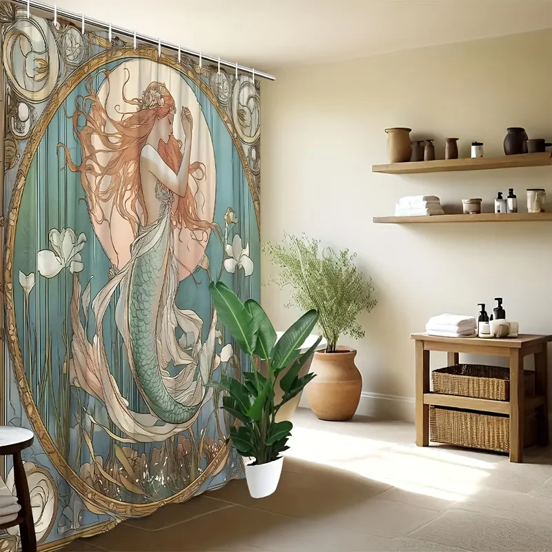 Art Nouveau Mermaid Shower Curtain, Vintage Fantasy Girl with Fish Tail, Floral Decorative Frame, Waterproof Bathroom Decor
Art Nouveau Mermaid Shower Curtain, Vintage Fantasy Girl with Fish Tail, Floral Decorative Frame, Waterproof Bathroom Decor