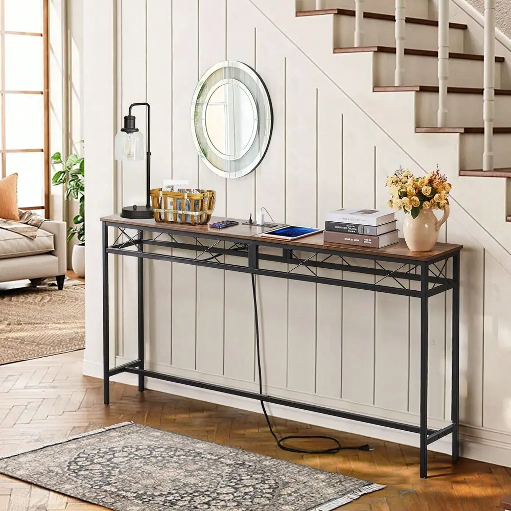 Console Table Metal Frame And Wooden Tabletop With BuiltIn Power Strip, Suitable For Entryway Home Office Sofa Back, Industrial
Console Table Metal Frame And Wooden Tabletop With BuiltIn Power Strip, Suitable For Entryway Home Office Sofa Back, Industrial