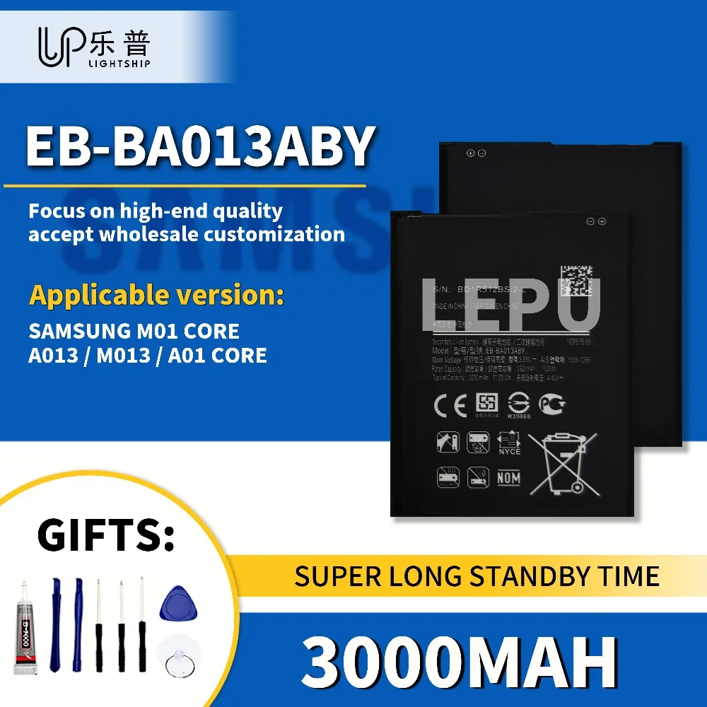 SAM M01 CORE New Battery EB-BA013ABY 3000mAh Original Battery SAM A013 M013 Galaxy A01 CORE High Quality Battery + Tools Kits
SAM M01 CORE New Battery EB-BA013ABY 3000mAh Original Battery SAM A013 M013 Galaxy A01 CORE High Quality Battery + Tools Kits