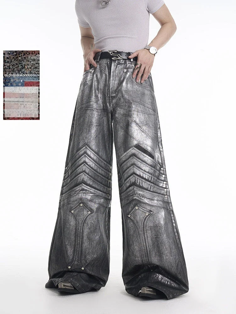 Silver Coated Wide Leg Men's Jeans Spring Season Deconstructed Design Dark Pioneer Knight Jeans High Waist Straight Fit
Silver Coated Wide Leg Men's Jeans Spring Season Deconstructed Design Dark Pioneer Knight Jeans High Waist Straight Fit