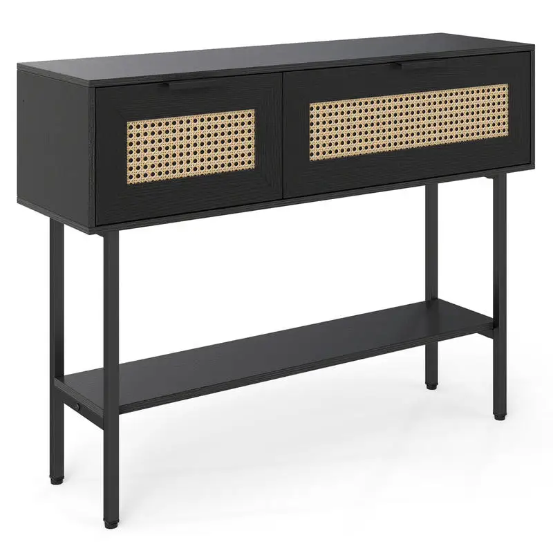 Rattan Console Table with 2 Storage Cabinets Shelf Carbon Steel Frame-Black
Rattan Console Table with 2 Storage Cabinets Shelf Carbon Steel Frame-Black