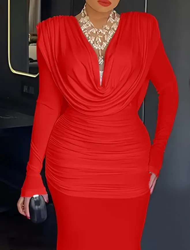 Women's Elegant Cowl Neck Ruched Cinched Waist Slim Maxi Dress New Fashion Female Casual Padded Shoulders Backless Evening Dress
Women's Elegant Cowl Neck Ruched Cinched Waist Slim Maxi Dress New Fashion Female Casual Padded Shoulders Backless Evening Dress